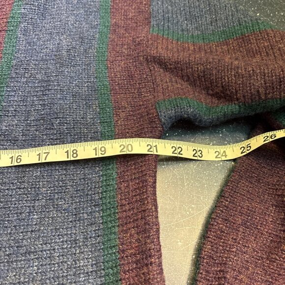 Vtg Mens Woolrich Sweater 85% Wool Blue/Green/Maroon Vertical Wide Stripes Sz M - Picture 6 of 7